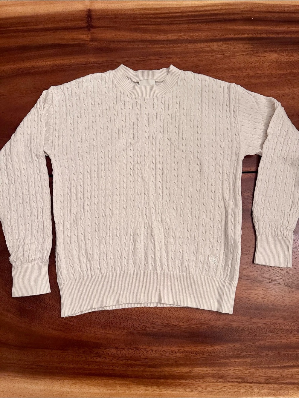 Women’s Calvin Klein Cotton Cable-Knit Crewneck Sweater - Ivory Small